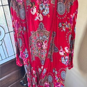 Bila Red Floral Bohemian Kimono Coverup